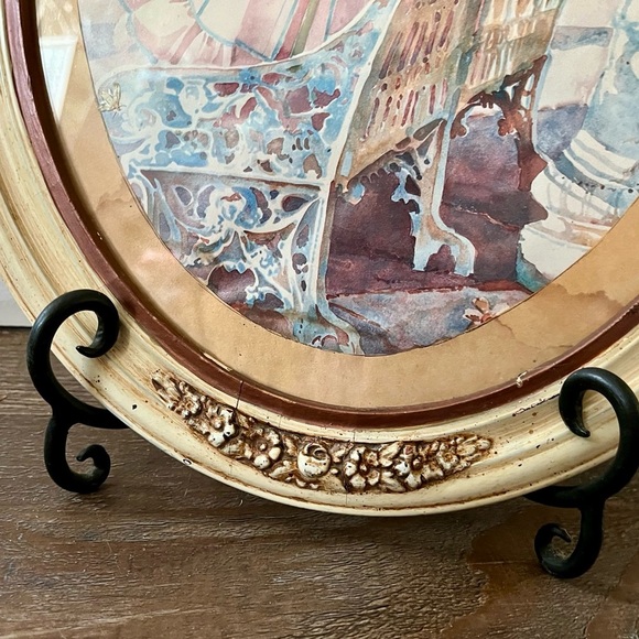 Oval Framed Artwork with Child and Cradle - Picture 4 of 10
